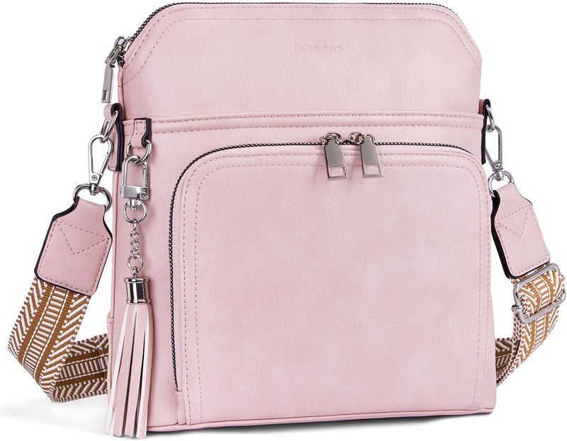 Roulens Crossbody Purse for Women Vegan Leather Medium Crossbody Wallet Bag for Travel Women Shoulder Handbags with Tassel - Image 1